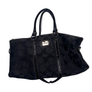 Coach Vintage Black Signature Tote Bag Overnight Bag Weekend Bag Purse Designer